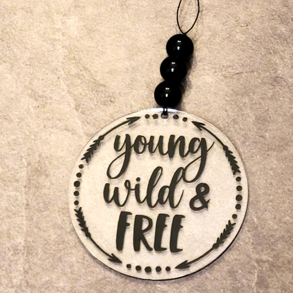 Car Charm for Rearview Mirror "Young, Wild, & Free" - Picture 1 of 4